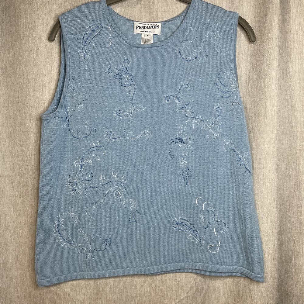 Pendleton Women’s Medium Light Blue Cotton Blend - Embroidered Sleeveless Top